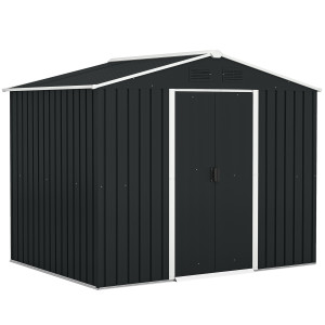 Altro Casetta Da Giardino 3.6m² In Acciaio Zincato Con Prese D'aria, Capanno Da Giardino Con Tetto Inclinato, Doppie Porte Scorrevoli Bloccabili,