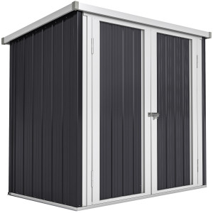 Altro Casetta Da Giardino In Lamiera Di Acciaio Con Doppia Porta, 147x86x134cm, Nero E Bianco