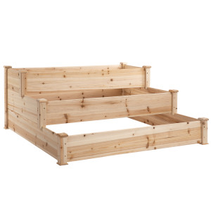 Altro Letto Per Orto Rialzato A 3 Livelli In Legno Naturale, Fioriera Da Esterno Per Piante, 120x120x56cm