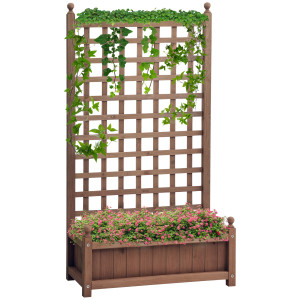 Altro Fioriera Da Esterno In Legno Con Grigliato Per Piante Rampicanti, 64x28x120cm, Marrone