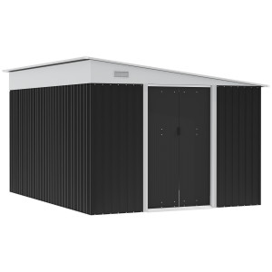 Altro Casetta Da Giardino Con Porta Scorrevole, In Acciaio, 345x280.5x169-201 Cm, Nero