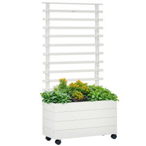 Altro Fioriera Verticale Con 4 Ruote E Traliccio Per Piante Rampicanti In Legno, 76x30x155cm, Bianco
