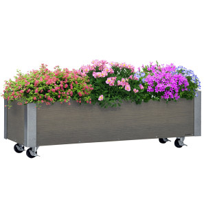 Altro Fioriera Rettangolare In Legno Di Abete Con Ruote E Freno, 96x30.6x30 Cm, Grigio