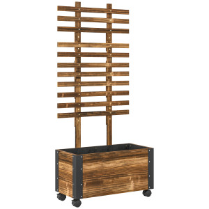 Altro Fioriera Con Traliccio Per Rampicanti E Rotelle, In Legno Di Abete, 65x31x147 Cm, Marrone