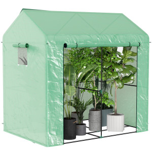 Altro Serra A Casetta A 2 Sezioni Con Porta E Finestre Avvolgibili, In Acciaio E Pe, 200x140x200 Cm, Verde