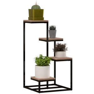 Altro Scaffale Per Piante A 4 Livelli In Acciaio E Legno, 40x40x75.5 Cm, Marrone E Nero