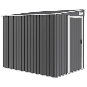 Altro Capanno Attrezzi In Metallo 1.5x2m Con Base, Porta Scorrevole E Tetto Inclinato, Grigio Scuro
