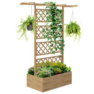 Altro Letto Per Orto Con Traliccio E Pergola Per Rampicanti Con Fondo Aperto, 160x55x183cm, Legno Naturale