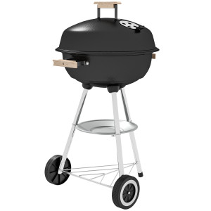 Altro Barbecue A Carbonella Con Griglia In Acciaio, Coperchio E Prese D'aria E Ruote, Nero