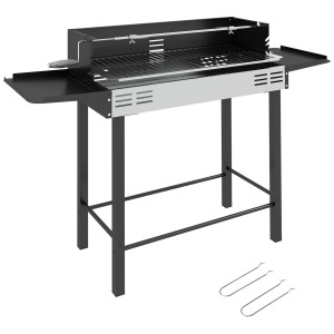 Altro Barbecue A Carbone A 3 Livelli Con Mensole Pieghevoli E Girarrosto, In Acciaio Inox, 118x32x90 Cm, Nero