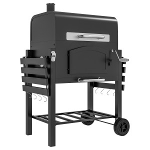 Altro Barbecue Da Giardino A 2 Ruote Con Griglia, Affumicatore E Fornello, In Metallo E Ghisa, 124x66x112 Cm, Nero