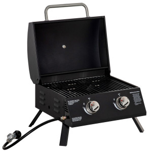 Altro Barbecue A Gas Pieghevole Con Coperchio, Termometro E 2 Bruciatori In Acciaio, 55x46.5x41 Cm, Nero