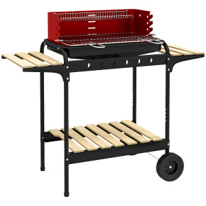 Altro Barbecue A Carbonella Con Griglia Regolabile E 3 Ripiani In Metallo Legno, 103x47x95 Cm, Rosso