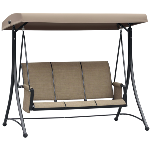 Altro Dondolo Da Giardino A 3 Posti Con Tettuccio Regolabile E Tasche Portaoggetti Marrone 196x128x172cm