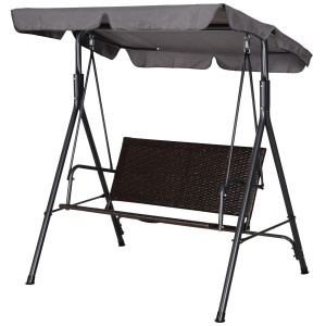 Altro Dondolo Da Giardino 2 Posti Con Tettuccio Regolabile, 140x110x151 Cm, Marrone E Grigio