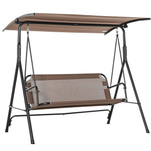 Altro Dondolo Da Giardino Terrazza 3 Posti Con Tettuccio Regolabile In Metallo E Texteline 172x110x155cm Marrone