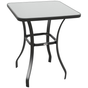 Altro Tavolino Moderno Piano In Vetro Temperato, Tavolo Da Giardino Esterno Metallo 68.5x68.5x84cm Grigio