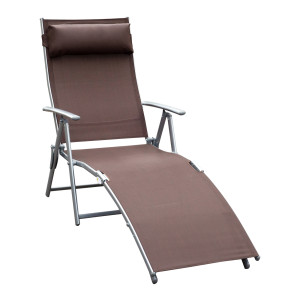 Altro Sdraio Da Giardino Pieghevole Con Cuscino, Schienale Con 7 Reclinazioni, 137x63.5x100.5cm, Marrone
