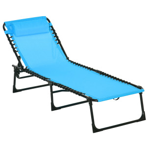 Altro Lettino Prendisole Pieghevole Con Schienale Reclinabile In Acciaio E Tessuto A Rete, 189x58x30 Cm, Blu