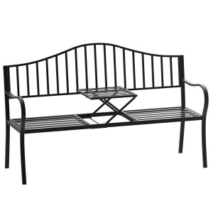 Altro Panchina Da Esterno A 2 Posti , Panchina Da Giardino Con Tavolino Estensibile In Metallo 150 X 53 X 95 Cm Nero