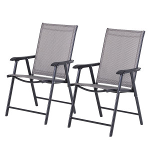 Altro Set 2 Sedie Da Giardino Pieghevoli Con Braccioli, Sedie Per Pranzo Da Esterno In Metallo E Texteline, Da Patio, Balcone, Terrazza, Esterno E