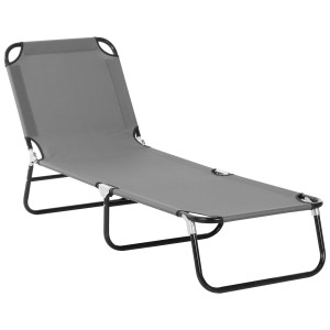 Altro Sdraio Da Giardino Pieghevole Con Schienale Regolabile, Acciaio E Tessuto Oxford, 188x56x28cm, Grigio