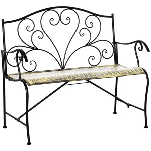 Altro Panchina Da Giardino In Ferro, Panca Da Esterno In Stile Vintage 2 Posti, 100x 50x88cm, Nero