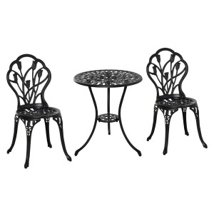 Altro Set Da Giardino 3 Pezzi In Alluminio Con 2 Sedie 42.5x47.5x89 Cm E Tavolino Rotondo Ø60x67 Cm, Nero