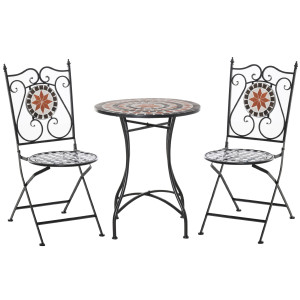 Altro Mobili Da Giardino Set Da 3 Pezzi Con 2 Sedie Pieghevoli E 1 Tavolino, In Metallo E Ceramica