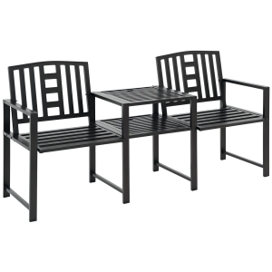 Altro Panchina Da Giardino Moderna 2 Posti Con Tavolino E Foro Per Ombrellone Arredamento Da Esterno 165x56x85.5cm Nero