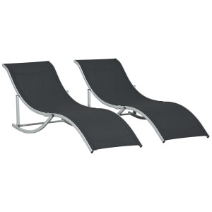 Altro Set 2 Sdraio Da Giardino Pieghevoli In Alluminio E Texteline, 61x165x63 Cm, Nero