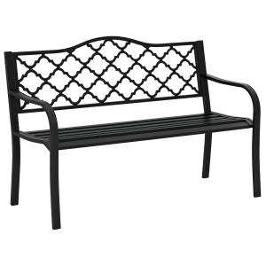 Altro Panchina Da Esterno 2 Posti In Acciaio E Ghisa Con Braccioli E Schienale Decorato, 128x58.5x89cm, Nero