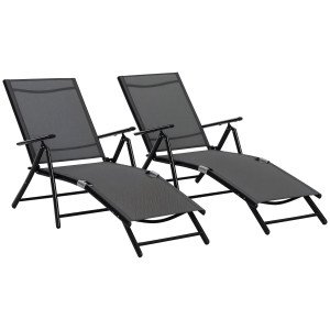 Altro Set 2 Sdraio Da Giardino Pieghevoli Con Schienale Regolabile, 64x134x95cm, Nero