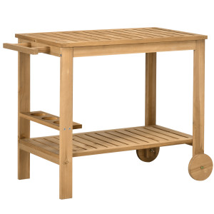 Altro Carrello Portavivande Da Giardino In Legno Con 2 Ripiani E Portabottiglie, 95x47x74 Cm, Color Legno