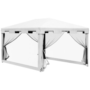 Altro Gazebo Da Giardino 4x3 M Con Zanzariera E 2 Ingressi, In Metallo E Pe, Bianco E Nero
