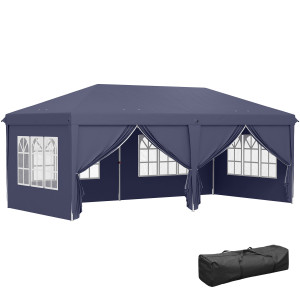 Altro Gazebo 6x3 M Pieghevole Da Giardino, In Acciaio E Poliestere Con 6 Pannelli Laterali, Blu