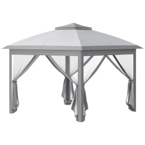 Altro Gazebo Da Esterno Pieghevole Ad Altezza Regolabile Con Zanzariere, 3.3x3.3x2.8 M, Grigio