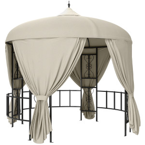 Altro  gazebo Da Giardino Rotondo Ø3m Con Tende E Prese D'aria In Metallo E Poliestere, Beige