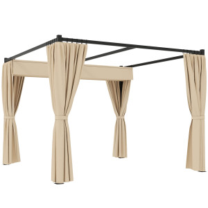 Altro Pergola Da Giardino Con Tetto Retrattile E Tende, In Metallo E Poliestere, 300x300x227 Cm, Beige