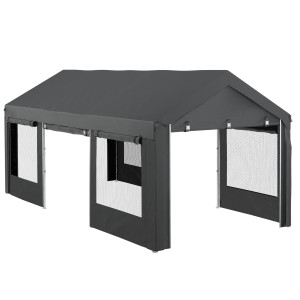 Altro Gazebo Per Auto E Feste Con Altezza Regolabile, 4 Porte E 4 Finestre, 6x3m Grigio Scuro