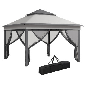 Altro Gazebo Con Zanzariere Regolabile Su 3 Livelli, In Acciaio E Tessuto Oxford, 326x326x272 Cm, Grigio Chiaro E Scuro