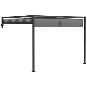 Altro Pergola Gazebo 3x4 M Con Tettuccio Retrattile E Fori Di Drenaggio, In Acciaio E Poliestere, Grigio