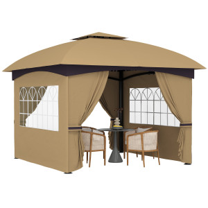 Altro  gazebo Da Giardino 3.4x3.4m Con Pareti, Protezione Uv E Tetto A 2 Livelli, Beige