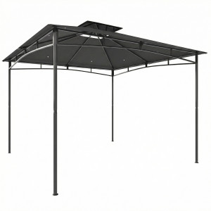 Altro Gazebo Da Giardino 3x3 M Con Doppio Tetto, In Metallo E Poliestere Grigio Scuro