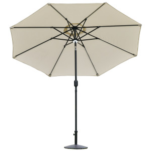 Altro Ombrellone Da Giardino ?270 X 245acm Con Apertura A Manovella E Inclinabile, Luci Led E Pannello Solare, Crema Bianco