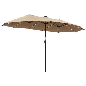Altro Ombrellone Da Giardino Doppio 4.5m Con 48 Luci Led E Manovella, Cachi