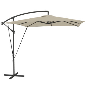 Altro Ombrellone A Sbalzo 247x247 Cm Con Base A Croce E Manovella, In Metallo E Poliestere, Color Cachi