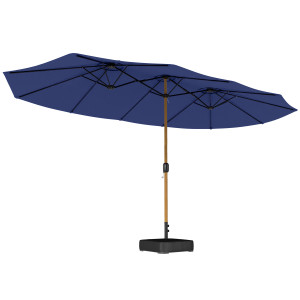 Altro Ombrellone Doppio A 12 Stecche Con Manovella, Base A Croce E Sacchi Di Sabbia, 4.7x2.8 M, Blu Scuro