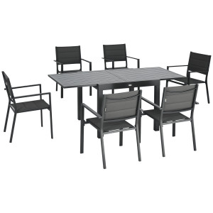 Altro Set Da Giardino Con Tavolo Allungabile In Alluminio E 6 Sedie Con Seduta Traspirante, Grigio