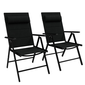 Altro Set 2 Sedie Pieghevoli Con Schienale Reclinabile E Poggiatesta, In Alluminio E Poliestere, 54x67x108 Cm, Nero